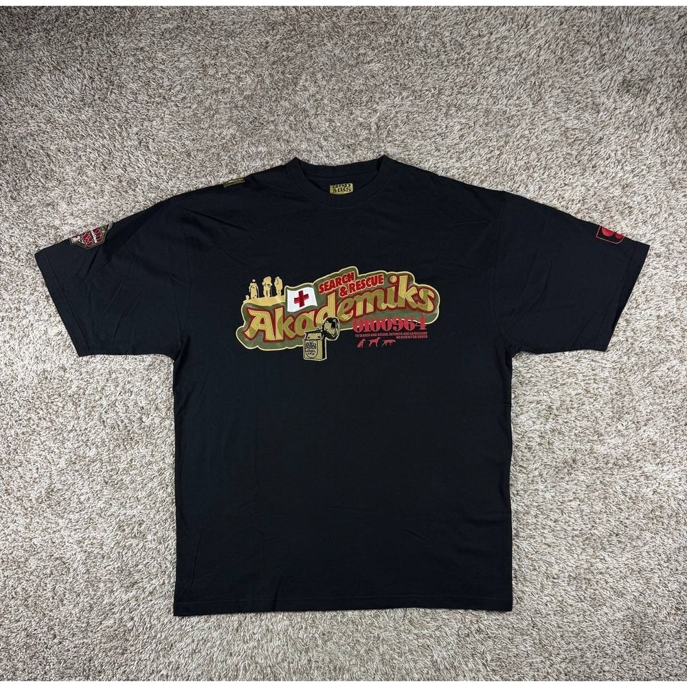 Akademiks T-Shirt XXL Y2K Hip Hop Streetwear Graphic Search Rescue Embroidered